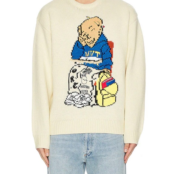 MARKET- Making The Grade Bear Sweater in Ecru NWT - Picture 2 of 3